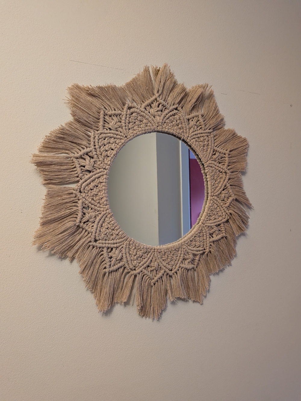 Boho Macrame Fringe Round Wall Mirror